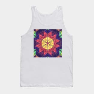 Mosaic Kaleidoscope Flower Yellow Pink and Purple Tank Top